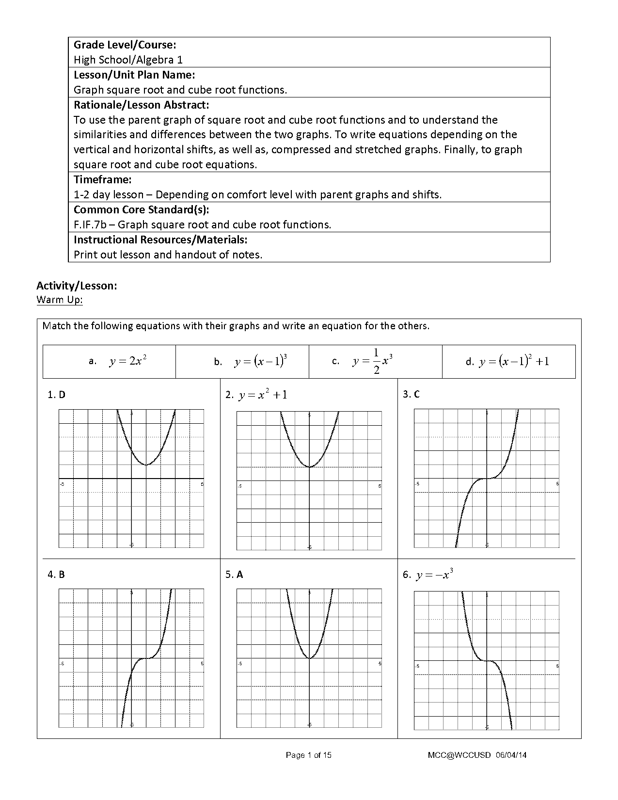 solving square cube roots and graphing cube roots worksheet